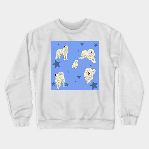 Great Pyrenees Pattern Blue Crewneck Sweatshirt by TrapperWeasel